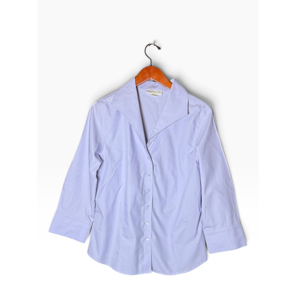 Coldwater Creek Lavender Cotton Button Front Shirt Womens M 10-12 3/4 Sleeve